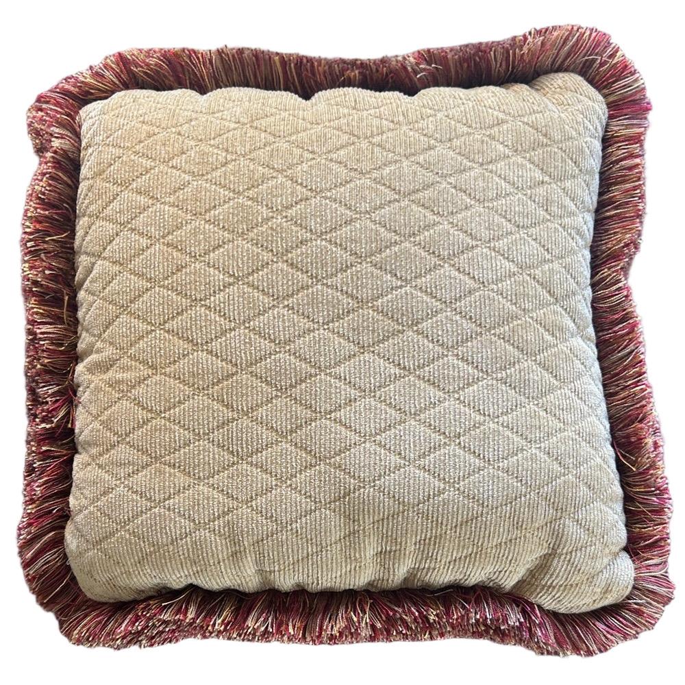 Textured Diamond Quilted Throw Pillow Tan with Fringe Ethan Allen 16”
